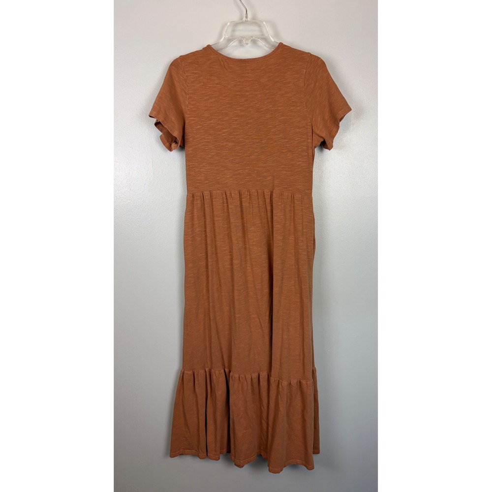 Old Navy Orange Slub Knit Tiered Swing Midi Dress Small Short Sleeve Stretch - Picture 6 of 6